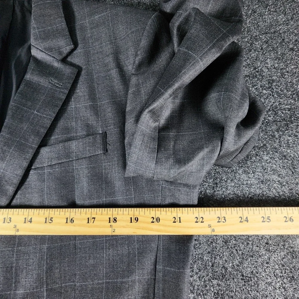 JOS‎ A BANK Men's Blazer 42L Wool Gray Windowpane Sport Coat Suit Jacket